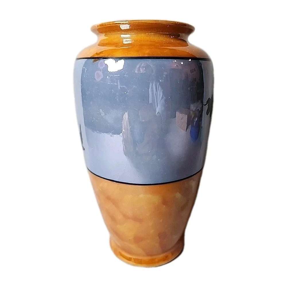 Vintage Lusterware Glaze Vase Signed, Hand-Painted Art‎ Deco Floral Orange 6.3